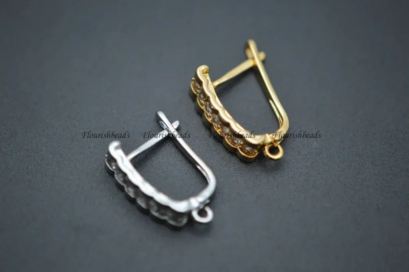 Anti-rust Paved CZ Beads 12X16mm Metal Copper Earring Hooks Jewelry findings 20pc per lot