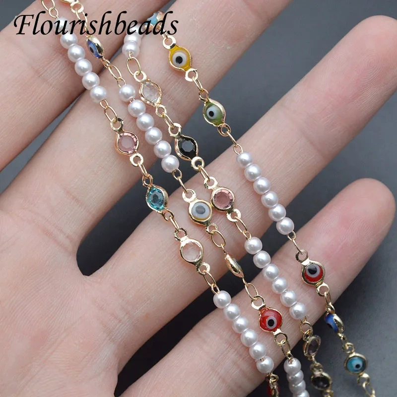 5 Meter Gold Color Devil's Eyes Pearl Chains for Jewelry Making Diy Accessories Fashion Design Women's Neck Chain