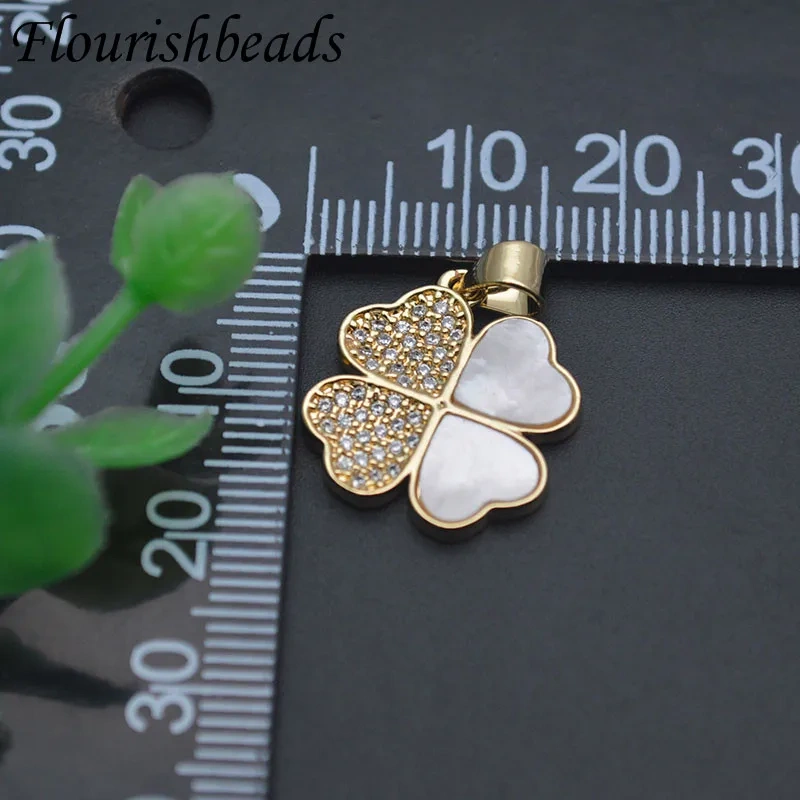 Luxury Natural Mother of Pearl Paved CZ Beads Leaf Heart Shape Pendant Charms for Women DIY Necklace Jewelry Making