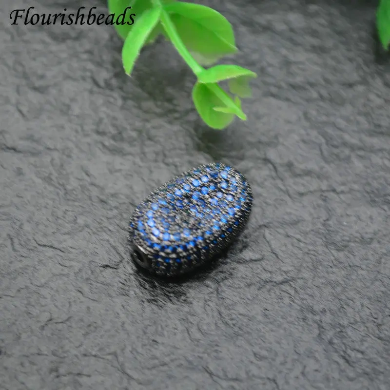 12x20mm High Quality Paved Blue Color Real CZ Zircon Rounded Rectangle Metal Beads DIY Fashion Jewelry Findings 5pc/lot