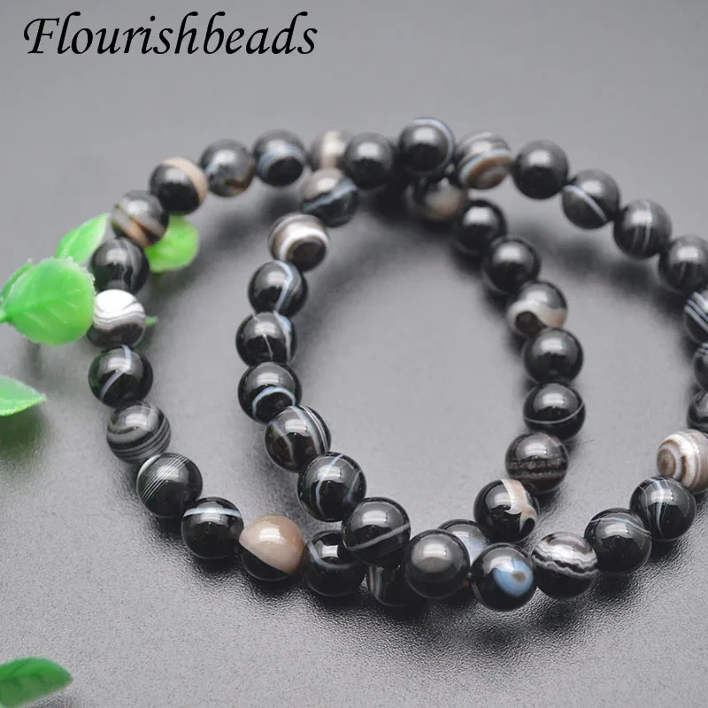 Classic Round Stone Bracelet Banded Black Agate Handmade 8mm Bracelet  for Men Jewelry Gift 10pcs/lot