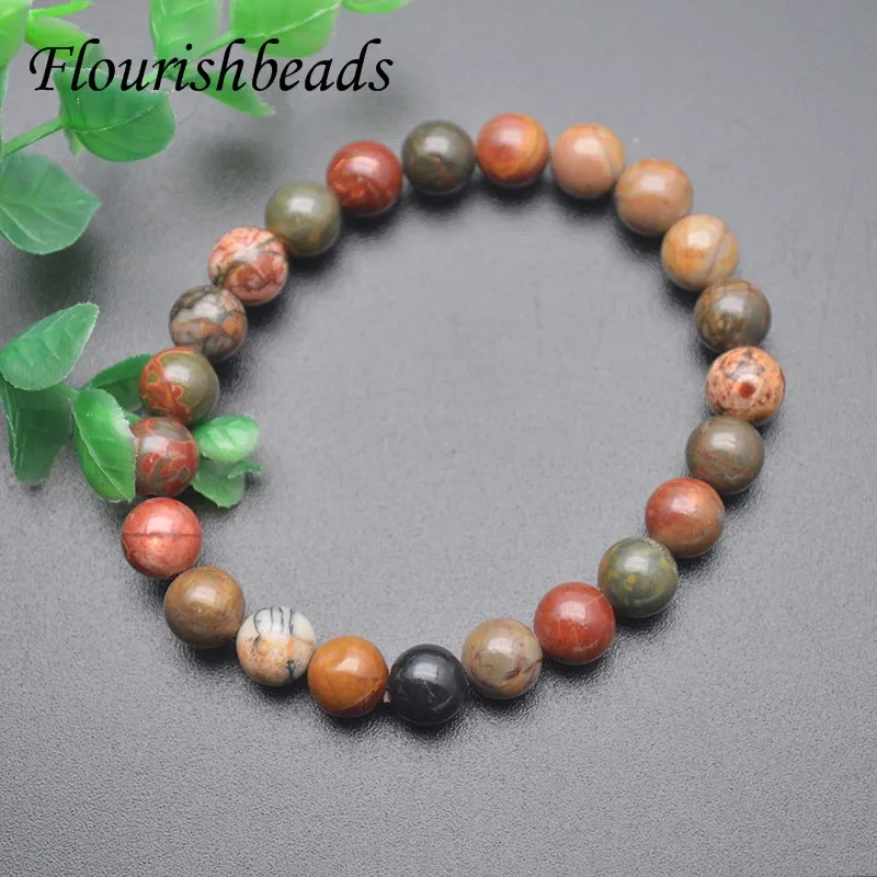 Wholesale 10pcs Natural Picasso Jasper Stone Bead Elastic Bracelet 8mm Round Beads Healing Crystal Beads Special Jewelry