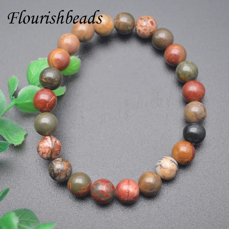 Wholesale 10pcs Natural Picasso Jasper Stone Bead Elastic Bracelet 8mm Round Beads Healing Crystal Beads Special Jewelry