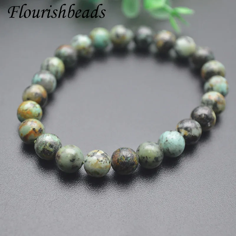 Round Crystal African Turquoise Natural Stone Stretched Beaded Elastic Rope Bracelet for Women Dia 8mm Wholesale Price