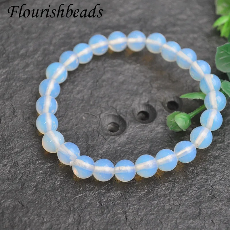 10pcs/lot Natural Smooth Opalite Stone Beads Bracelet Men Women Handmade 8 Mm Beads Elastic Rope Bracelet Jewelry Gift