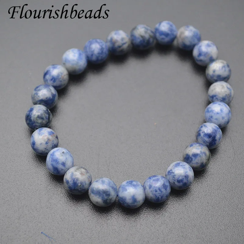 Natural Blue Spot Stone Round Beads Elastic Rope Strand Bracelet High Quality Fine Jewemry Gift for Men