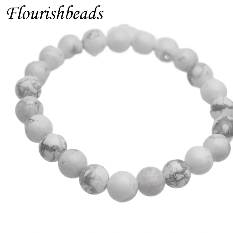 Bracelet 8mm White Natural Stone Simple Women Men Elastic Strand Bracelets Meditation Prayer Jewelry Friend Gift