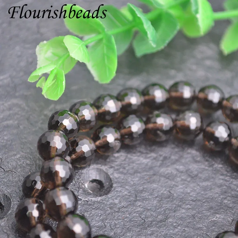 5pcs/lot 8mm Facetd Natural Smoky Quartz  Stone Round Beads Elastic Line Bracelets Fashion Woman Jewelry