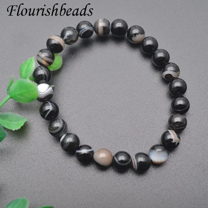 Classic Round Stone Bracelet Banded Black Agate Handmade 8mm Bracelet  for Men Jewelry Gift 10pcs/lot