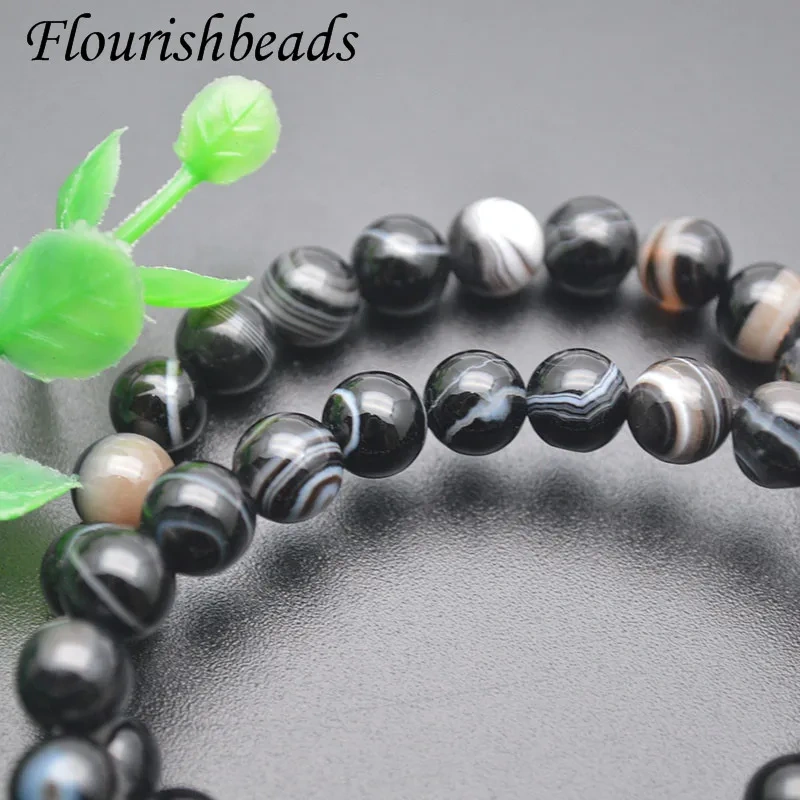 Classic Round Stone Bracelet Banded Black Agate Handmade 8mm Bracelet  for Men Jewelry Gift 10pcs/lot