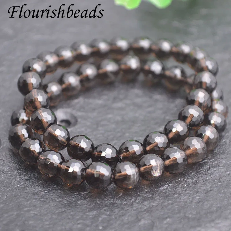 5pcs/lot 8mm Facetd Natural Smoky Quartz  Stone Round Beads Elastic Line Bracelets Fashion Woman Jewelry