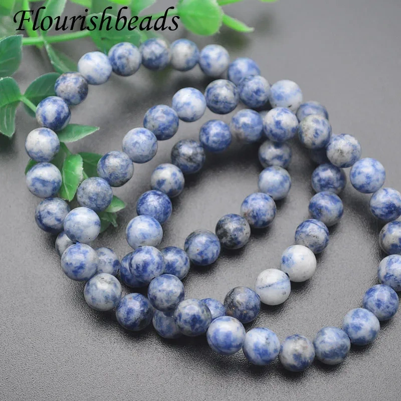 Natural Blue Spot Stone Round Beads Elastic Rope Strand Bracelet High Quality Fine Jewemry Gift for Men