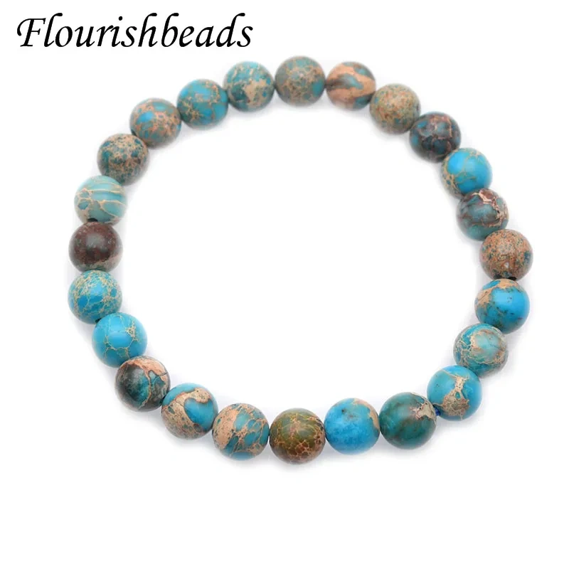 5 Strands Classic 8mm Natural Stone Beads Bracelet 7.5“ Turquoise Impression Jasper Handmade Bracelet Charm Women Jewelry Gift