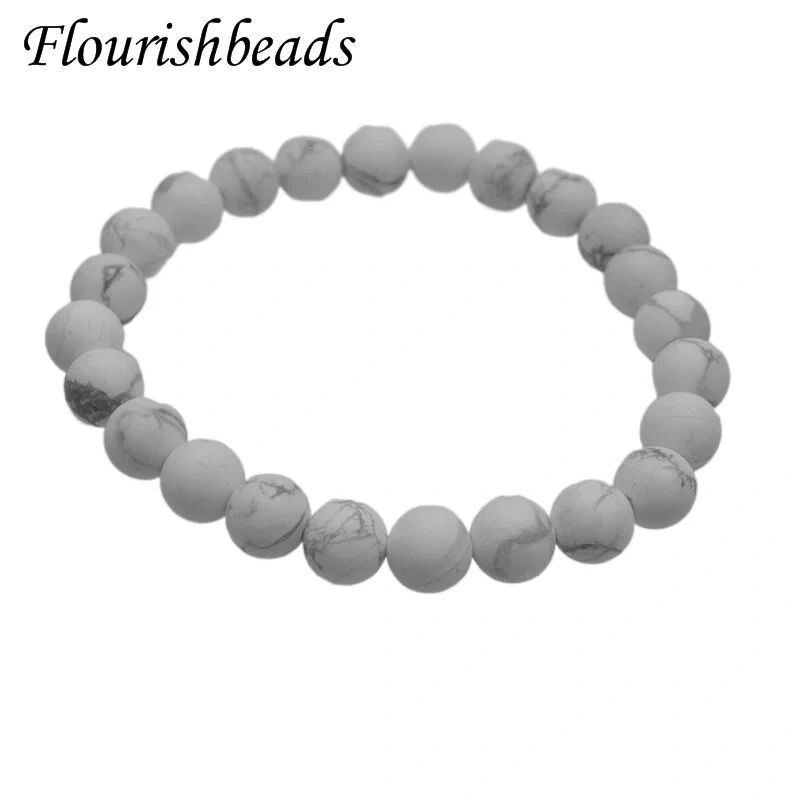 Bracelet 8mm White Natural Stone Simple Women Men Elastic Strand Bracelets Meditation Prayer Jewelry Friend Gift