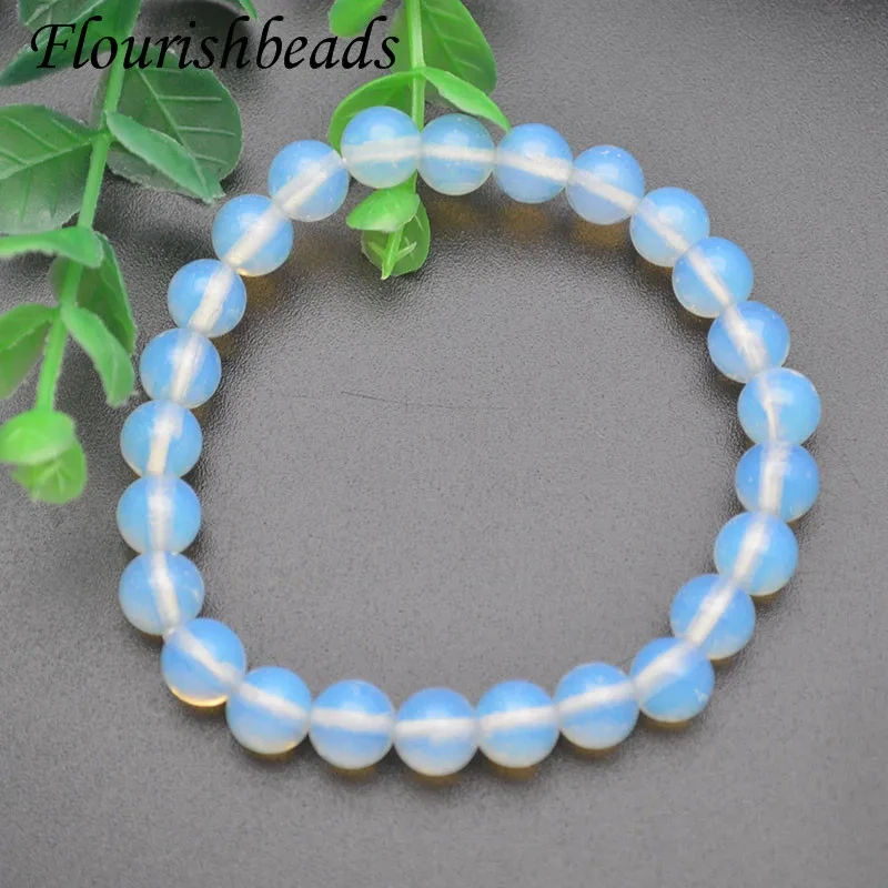 10pcs/lot Natural Smooth Opalite Stone Beads Bracelet Men Women Handmade 8 Mm Beads Elastic Rope Bracelet Jewelry Gift