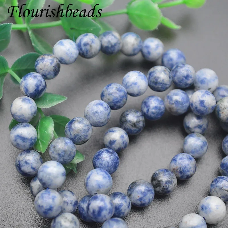 Natural Blue Spot Stone Round Beads Elastic Rope Strand Bracelet High Quality Fine Jewemry Gift for Men