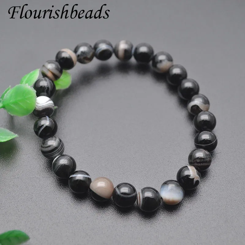 Classic Round Stone Bracelet Banded Black Agate Handmade 8mm Bracelet  for Men Jewelry Gift 10pcs/lot