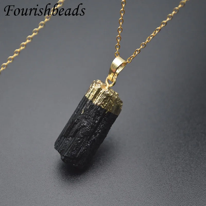 Natural Stone Black Tourmaline Raw Stone Pendant Necklace Healing Crystal Quartz Jewelry Gift 1pc