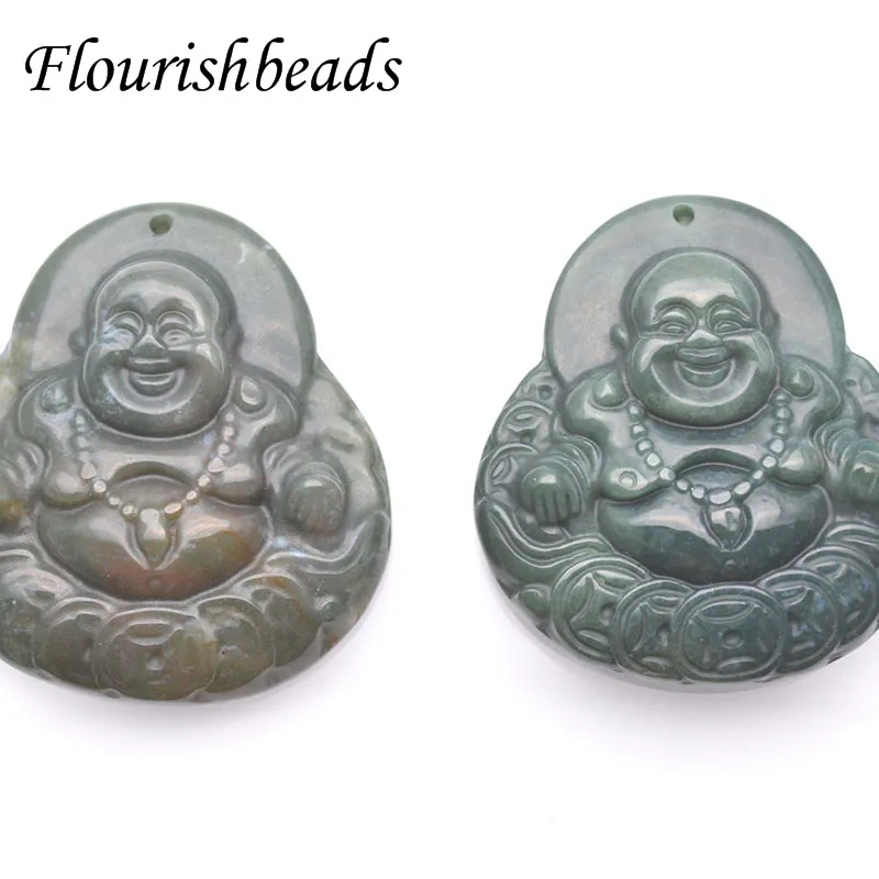 40x45mm Luxury Maitreya Buddha Natural India Agate Pendant Chinese Hand-carved Charm for Necklace Jewelry Making