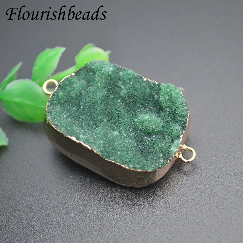 25x40mm Natural Stone Big Size Crystal Druzy Pendants Double Hole Connector DIY Bracelet Necklace  for Jewelry Making  5pcs/lot