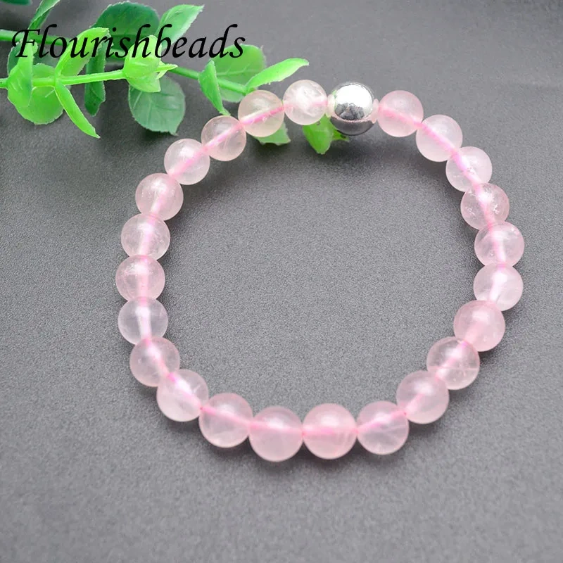 8mm Natural Stone Rose Crystal Quartz Bracelet with S925 Silver Beads for Jewelry Woman Gift 5pcs Per Lot