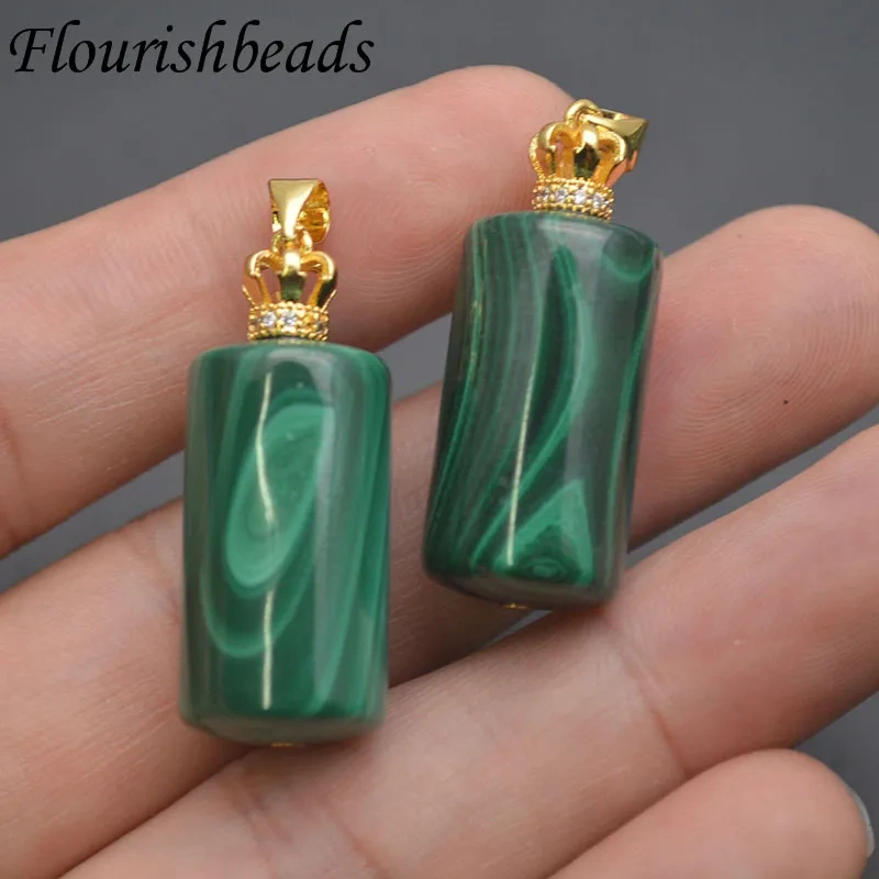Natural Malachite Cylinder Pendant DIY Fashion Necklace Jewelry Accessories Men Women Luck Gifts