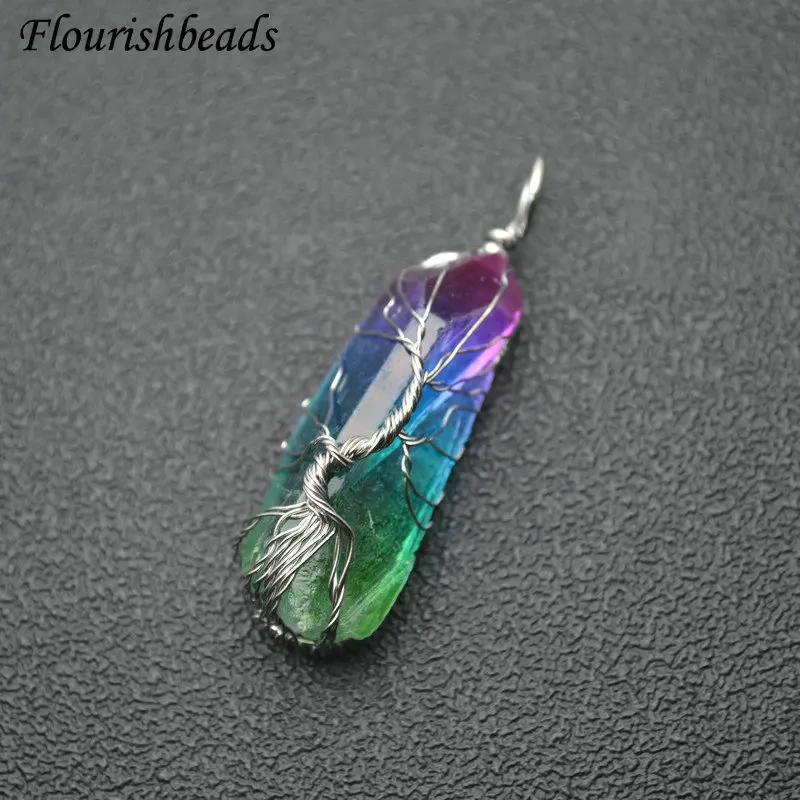 Winding Wire Life Tree Guard Colorful Crystal Natural Gemstone Pendant Fit Necklace Jewelry DIY Stuff