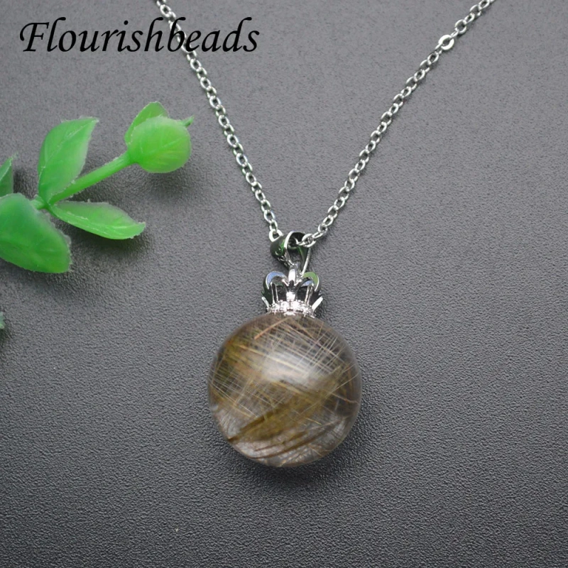 Beautiful Natural Gold Hair Quartz Pendant Round Beads Necklace for Women Wealth Luck Gemstone Reiki Crystal Energy Jewelry