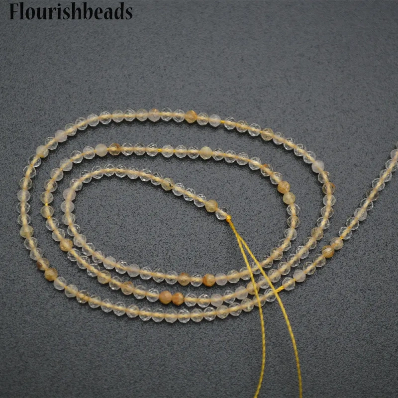 Wholesale 2mm Natural Citrine Yellow Crystal Quartz Faceted Diamond Cutting Stone Round Loose Beads