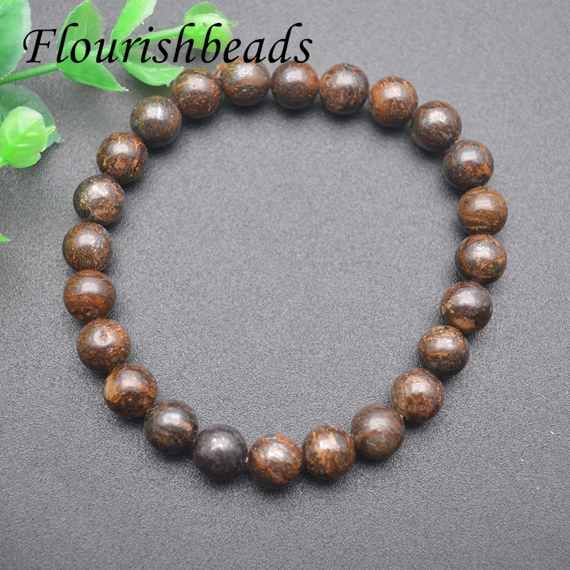 Natural Stone Bronzite Stone 8mm Round Beads Flexible Bracelet Brown Color Fine Jewelry for Men Women 5pcs/lot