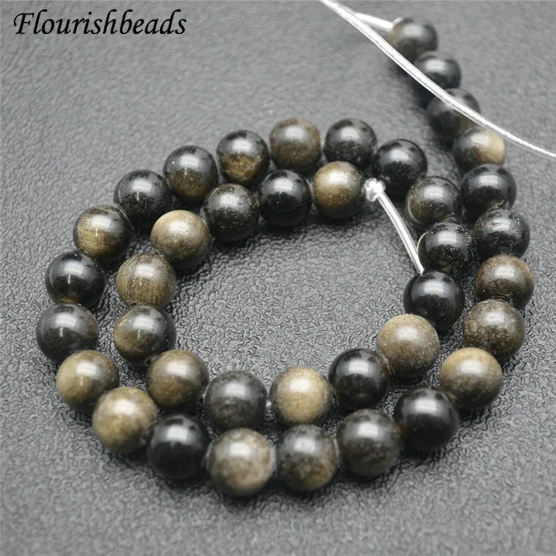 6mm 8mm 10mm 12mm Round Beads Natural Gold Obsidian Fine Jewelry Making Smooth Stone Loose Beads 5 Strands