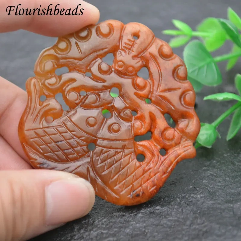 Various Shape Natural Antique Hsiuyen Jade Carved Antique Chinese Dragon Double Fish Chinese Knot  Lucky Wealth Pendant