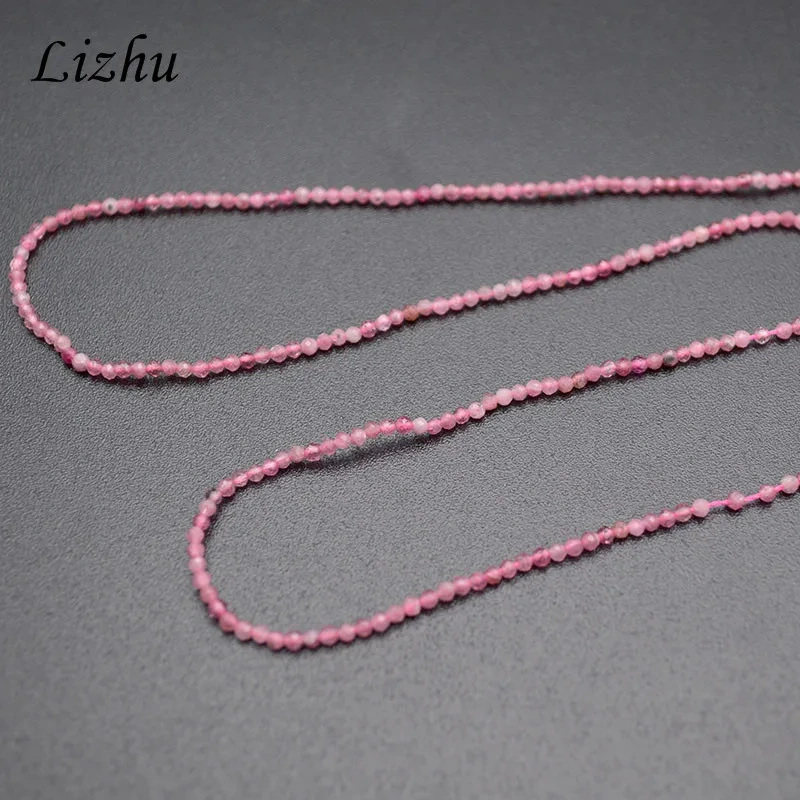 5 Strands/lot Faceted Natural Pink Tourmaline Diamond Cutting 2mm Stone Round Loose Beads