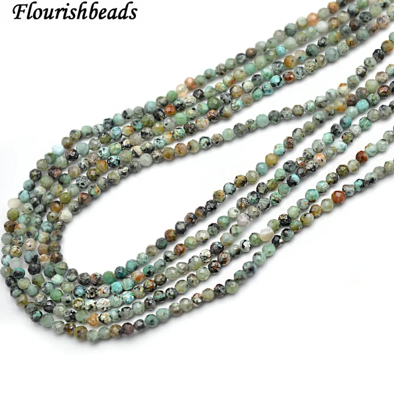 Wholesale Diamond Cutting Faceted 2mm Natural African Turquoise Stone Round Loose Beads