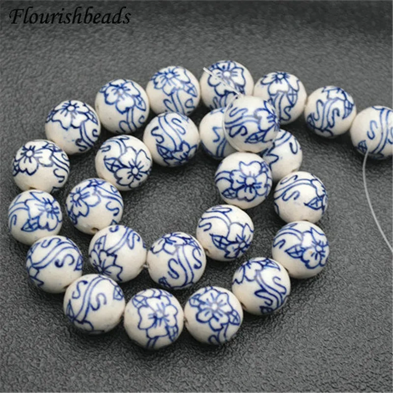 14mm Beautiful Various Patterns Blue and White Porcelain Round Loose Beads DIY Materials for Bracelet Necklace Jewelry 5strands