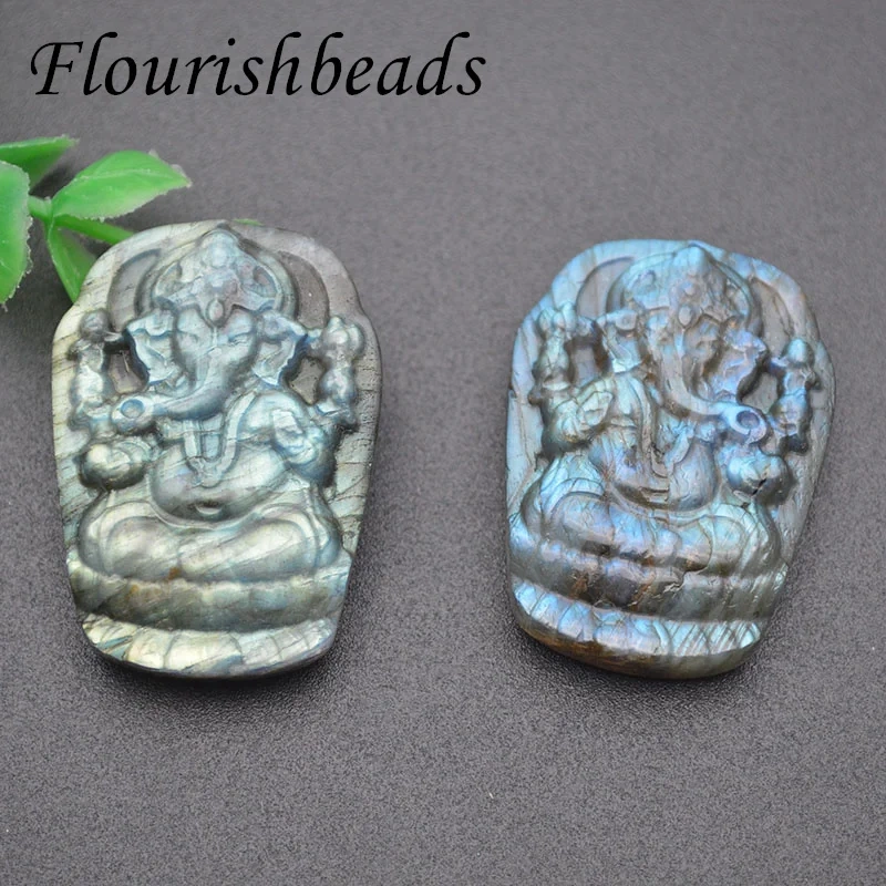 27x38mm Natural Labradorite Elephant Buddha Ganesha Pendant for Fine Necklace Pendant Jewelry Making