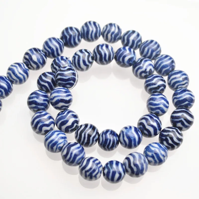 10mm Beautiful Various Patterns Blue and White Porcelain Round Loose Beads DIY Materials for Bracelet Necklace Jewelry 5strands