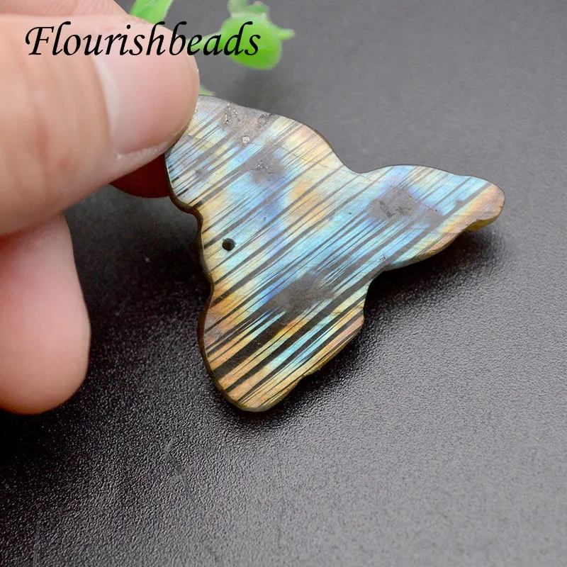 Natural Labradorite Stone Carved Elephant Shape Buddhism  Amulet Lucky Pendant for DIY Necklace Making Supplies