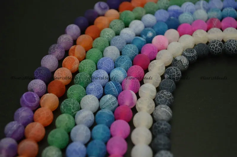 6mm 8mm 10mm Matte White and Black Color Dragon Veins Agate Stone Round Loose Beads Jewelry Making Supplies