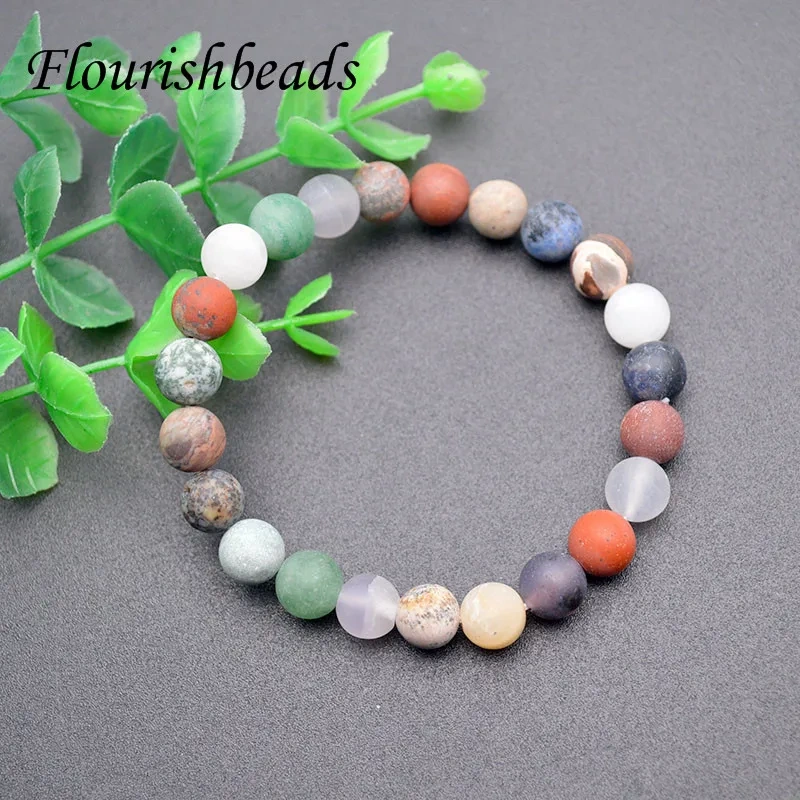 8mm Natural Matte Mix Stone Beads Round Loose Spacer Beads for Jewelry Making Necklace Bracelets