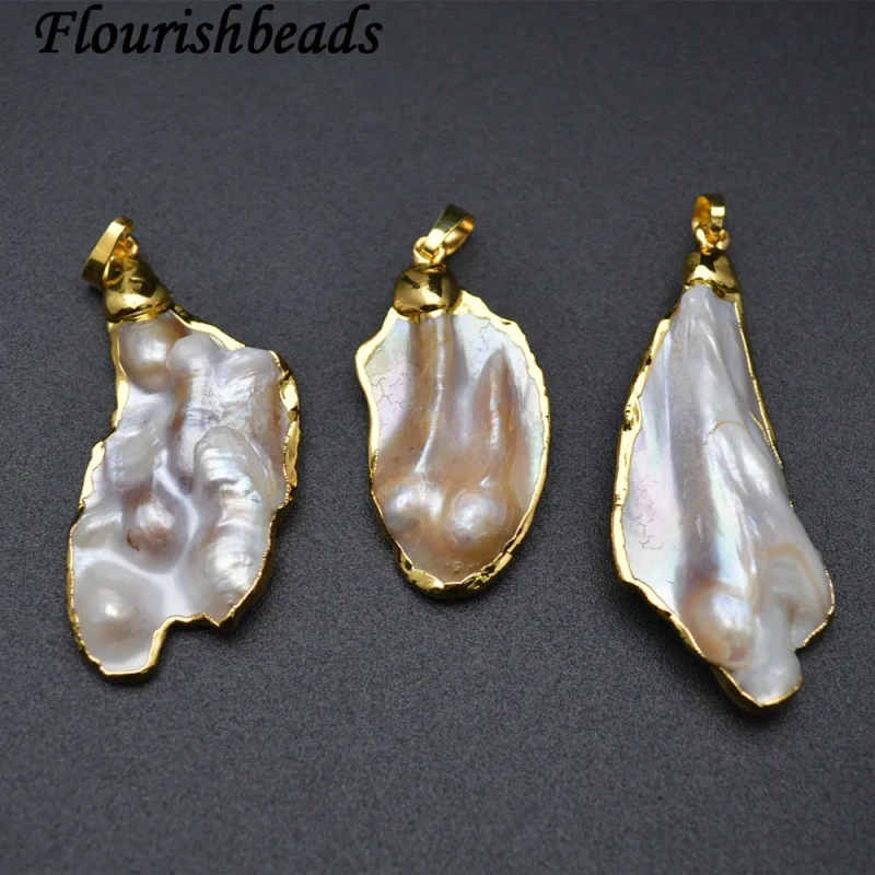 Wholesale Gold Plated Natural White Mother of Pearl MOP Shell Freeform Pendants