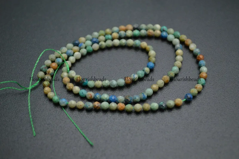 3mm Diamond Cutting Faceted Natural  Fynchenite Chrysocolla Small Size Stone Round Loose Beads