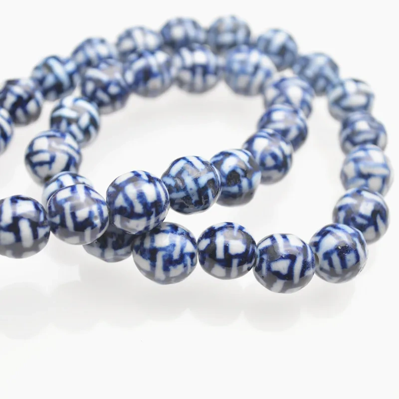 10mm Beautiful Various Patterns Blue and White Porcelain Round Loose Beads DIY Materials for Bracelet Necklace Jewelry 5strands