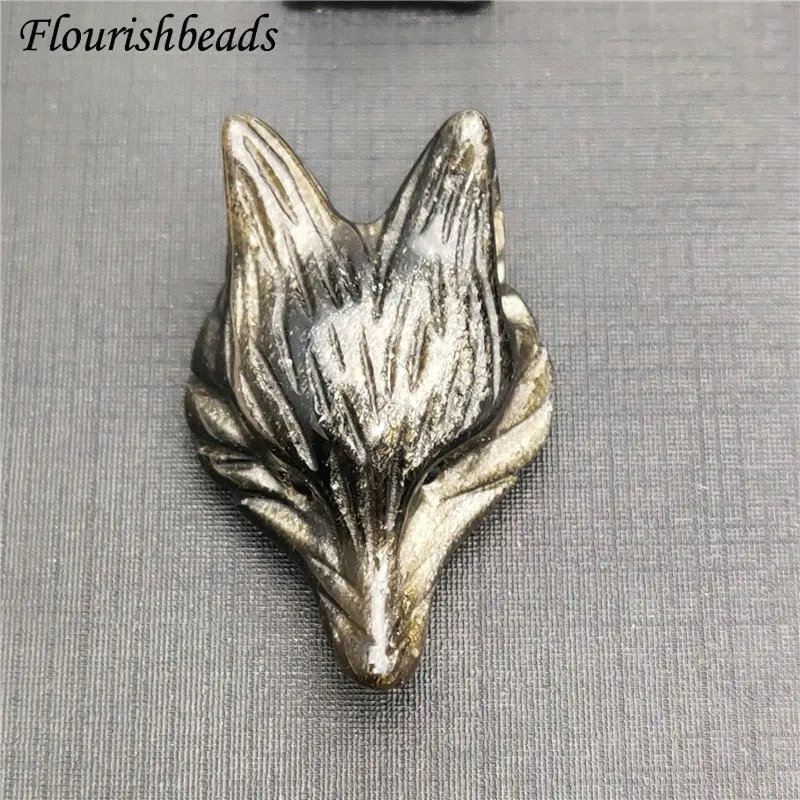 Natural Gold Obsidian Stone Carved Fox Pendant Fit Necklace Making Increase Luck with The Opposite Sex Jewelry