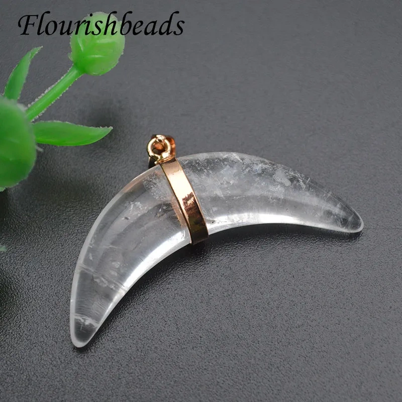 25x45mm Natural Gem Stone Crystal Quartz Half  Moon Shape Pendant Charms for DIY Necklace 5pcs/lot