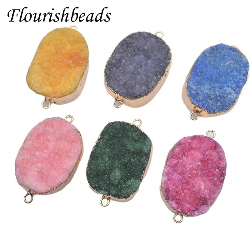 25x40mm Natural Stone Big Size Crystal Druzy Pendants Double Hole Connector DIY Bracelet Necklace  for Jewelry Making  5pcs/lot