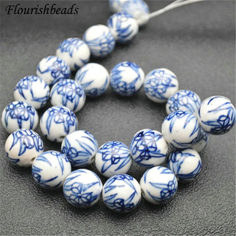 Beautiful Various Patterns Blue and White Porcelain Round Loose Beads DIY Materials for Bracelet Necklace Jewelry 16mm 18mm