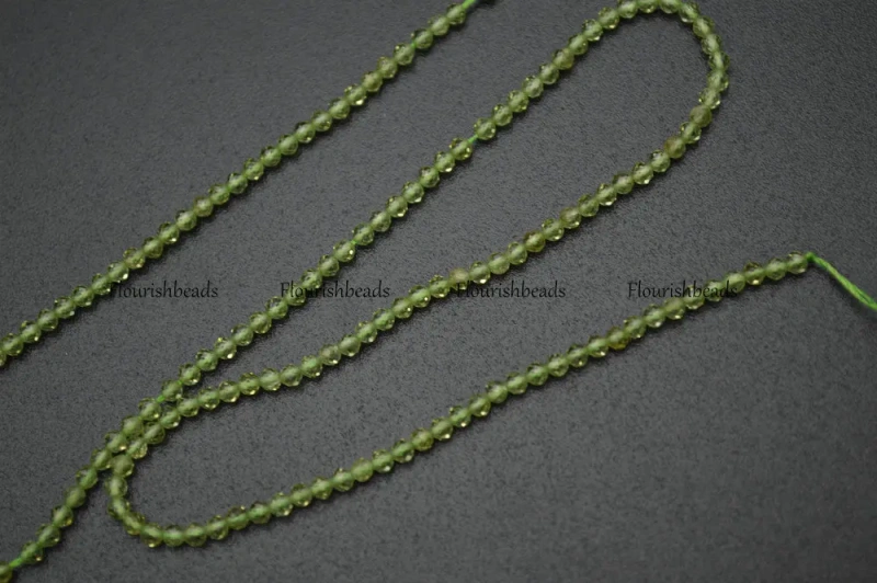 Natural Green Peridot Diamond Cutting Faceted 2mm 3mm Stone Round Loose Beads