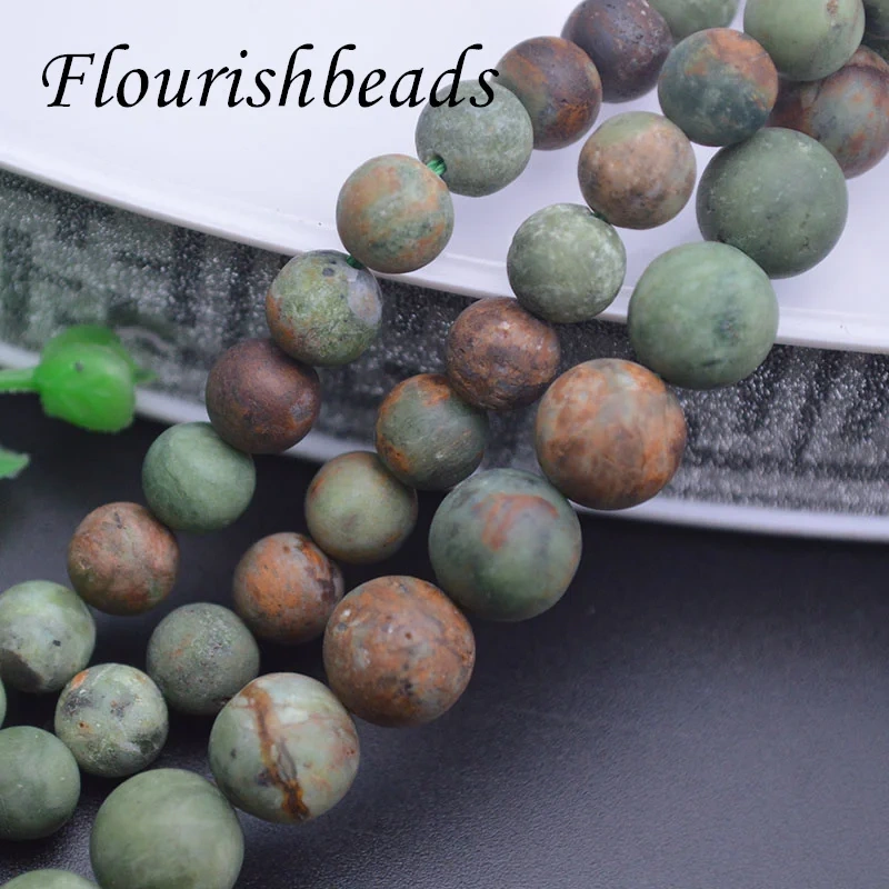 8mm 10mm Natural Matte Green Africa Opal Stone Round Loose Beads DIY Necklace Bracelet for Fine Jewelry Making 5 Strand/lot