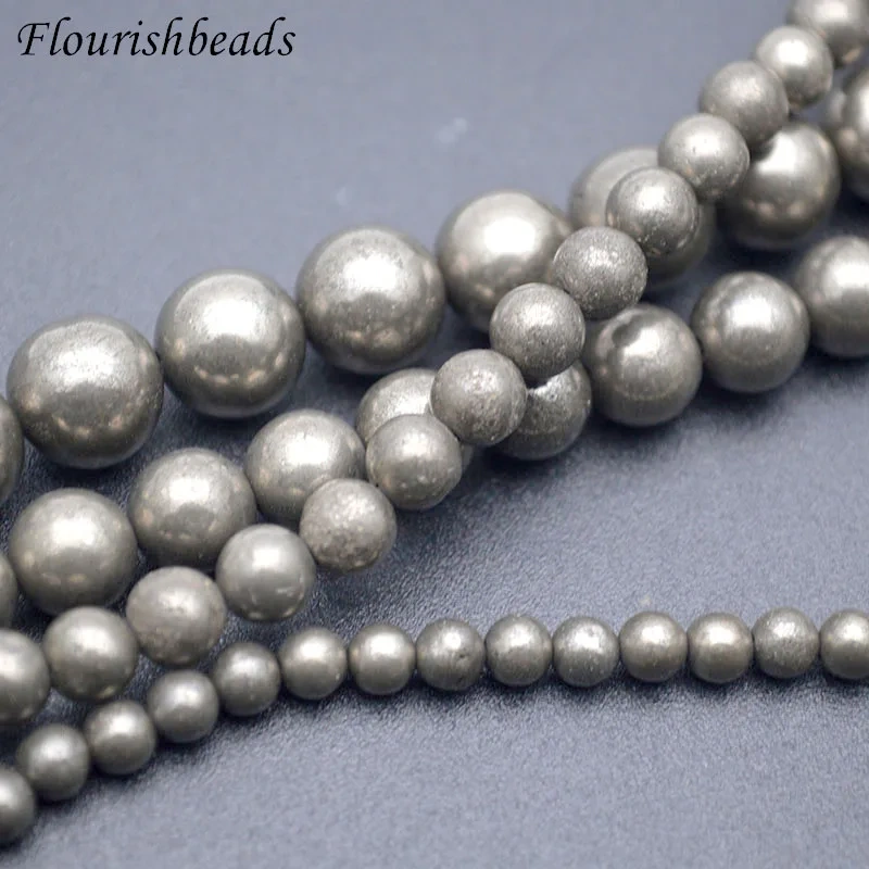 Wholesale Price Natural Stone Pyrite Smooth Round Loose Beads 4-12mm Size for DIY Jewelry Making 2 Strands/lot